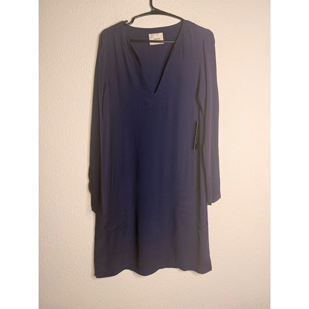 I. Madeline Navy Blue Long Sleeve V-Neck Shift Dress with Pockets NWT Size Med